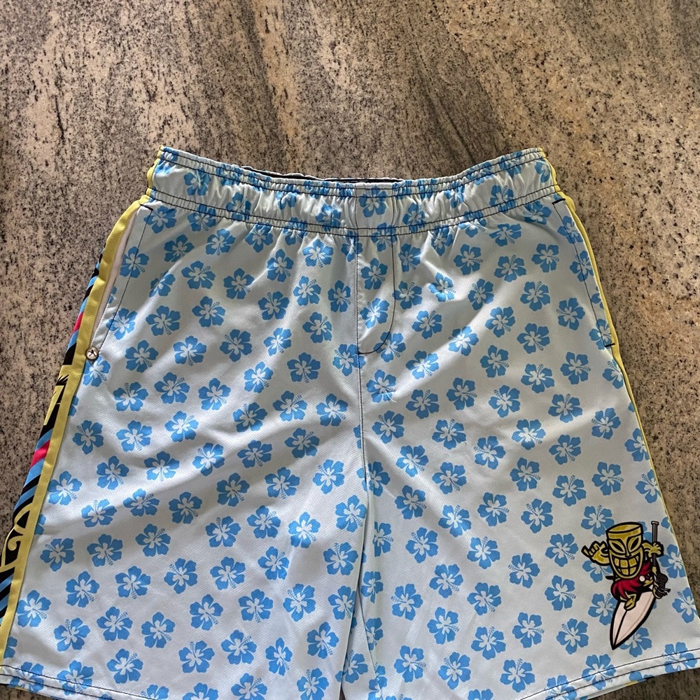 Blue and Yellow Floral Athletic Shorts